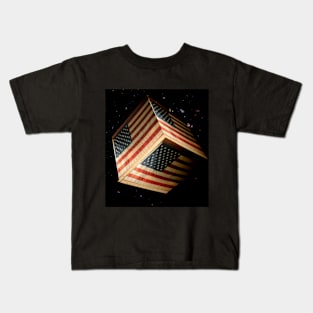 American Flag Cube in Space Kids T-Shirt